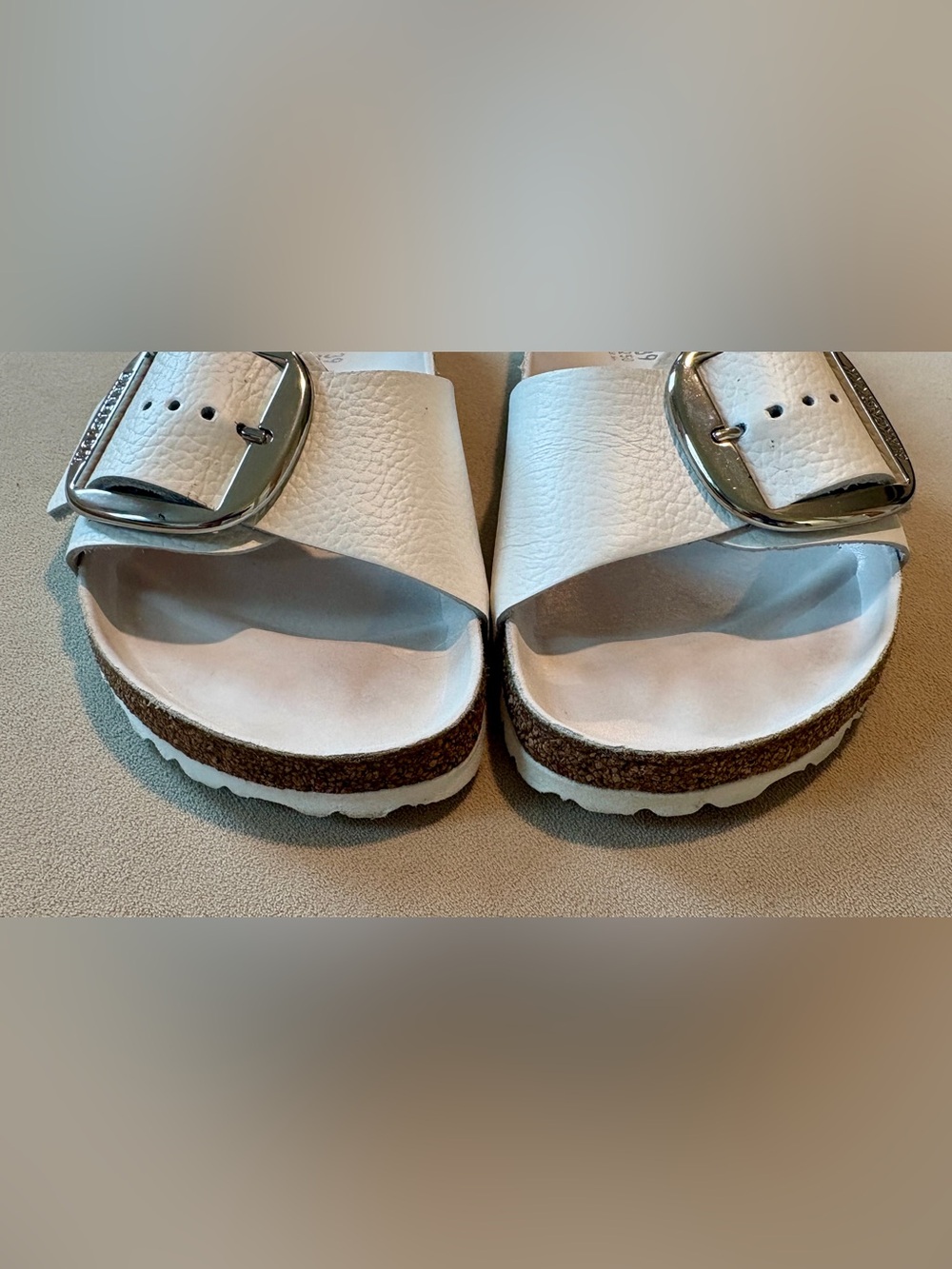 Birkenstock White Single Strap Madrid Sandals with Silver Big Buckle: Size 39 - Picture 4 of 5
